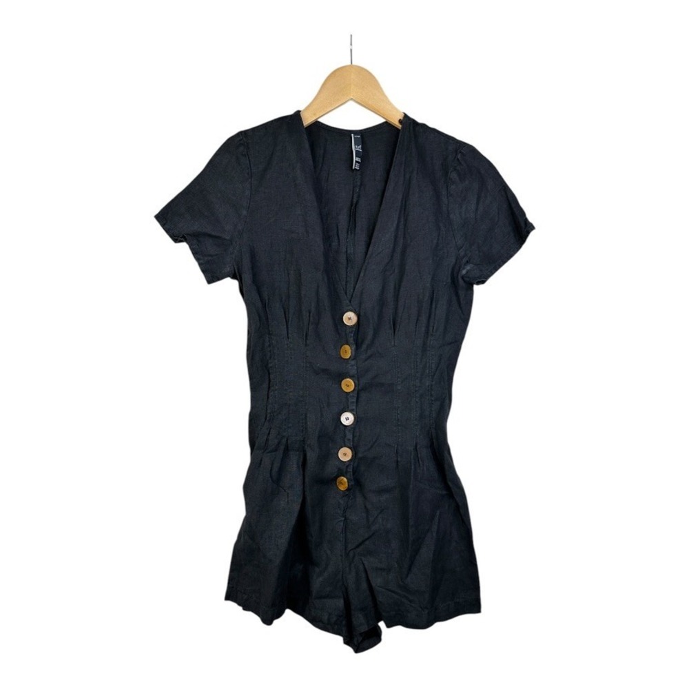 Zara Linen Button Down Rompers Black Size Small